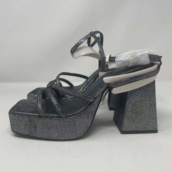 ALDO Landabriver Metallic Platform Sandals 8.5 Pewter Square Toe Ankle Strap - Picture 7 of 8